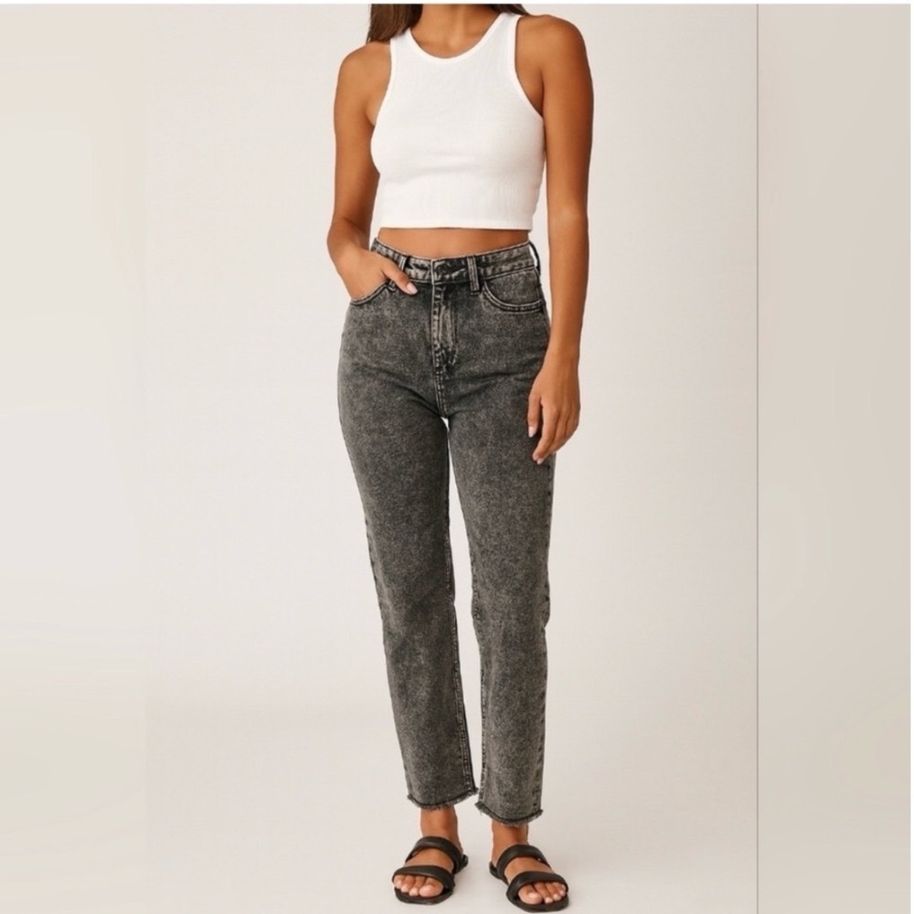 Kendall + Kylie Icon Jeans Womens 27 Gray Acid Wash‎ High Rise Straight Raw Hem